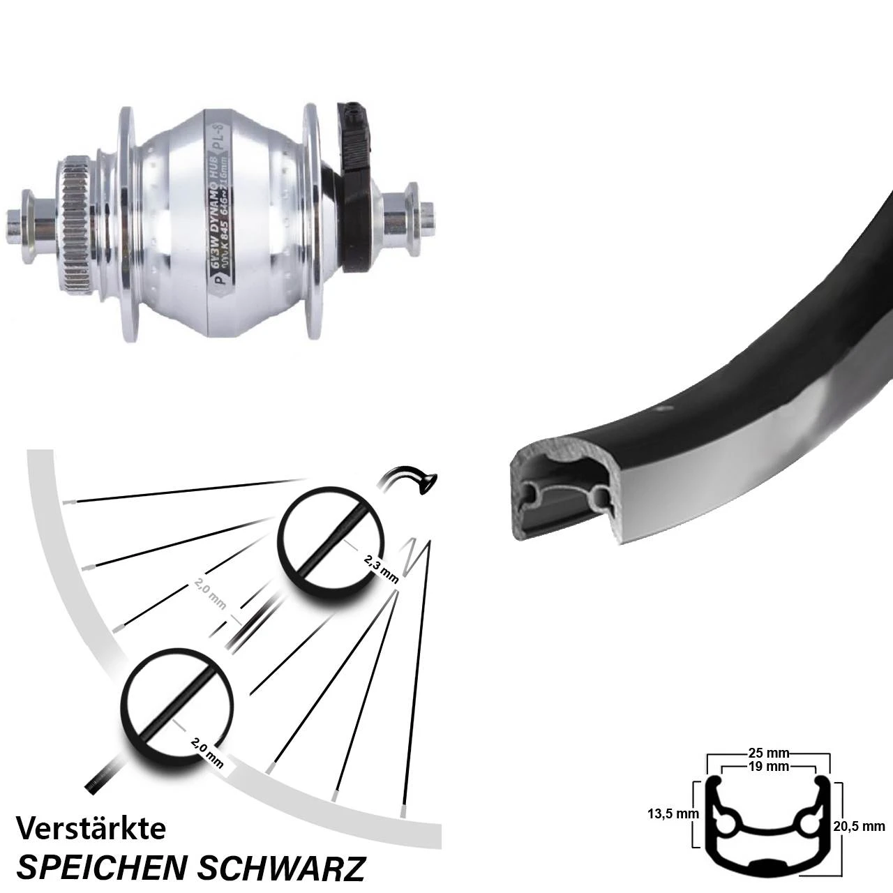 28 Zoll Vorderrad Ryde Andra 30 Mit Nabendynamo Shutter PL-8 Schwarz 3 28 Zoll Vorderrad Ryde Andra 30 Mit Nabendynamo Shutter PL-8 Schwarz