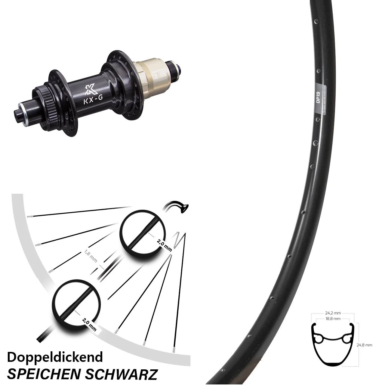 28 Zoll Hinterrad Ryde DP 19 Mit KX-G Nabe 5/135 Mm 12-fach