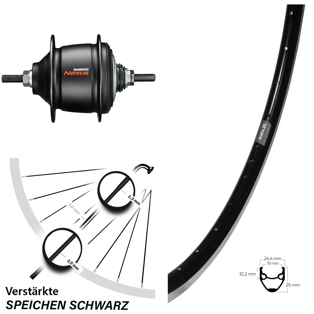 28 Zoll Ryde Andra 20 Shimano Nexus 8-Gang Hinterrad 3 28 Zoll Ryde Andra 20 Shimano Nexus 8-Gang Hinterrad