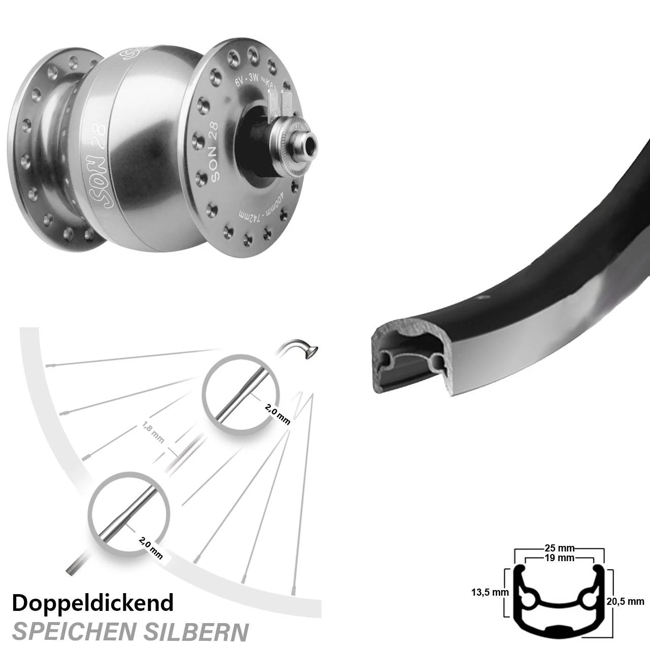 Vorderrad 28 Zoll Ryde Andra 30 Nabendynamo Son 28 Eloxiert 3 Vorderrad 28 Zoll Ryde Andra 30 Nabendynamo Son 28 Eloxiert