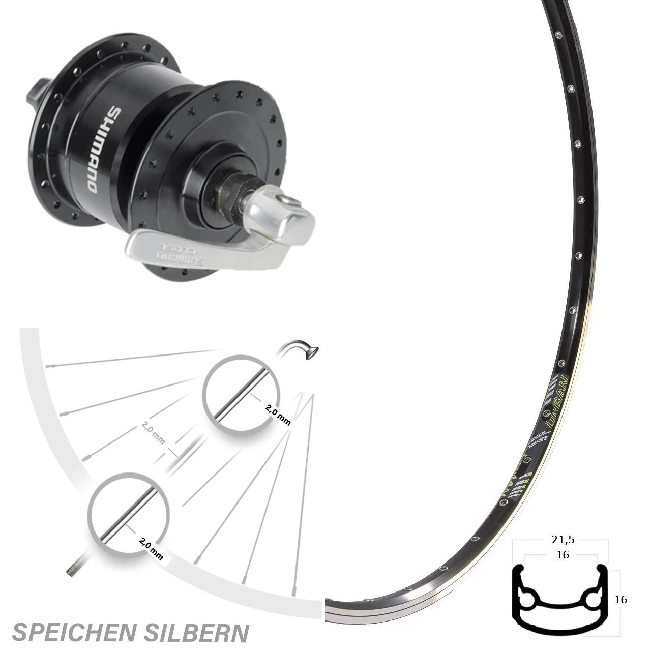 28 Zoll Vorderrad Mit Nabendynamo DRC ST16 Schwarz Shimano DH-3N72 3 28 Zoll Vorderrad Mit Nabendynamo DRC ST16 Schwarz Shimano DH-3N72