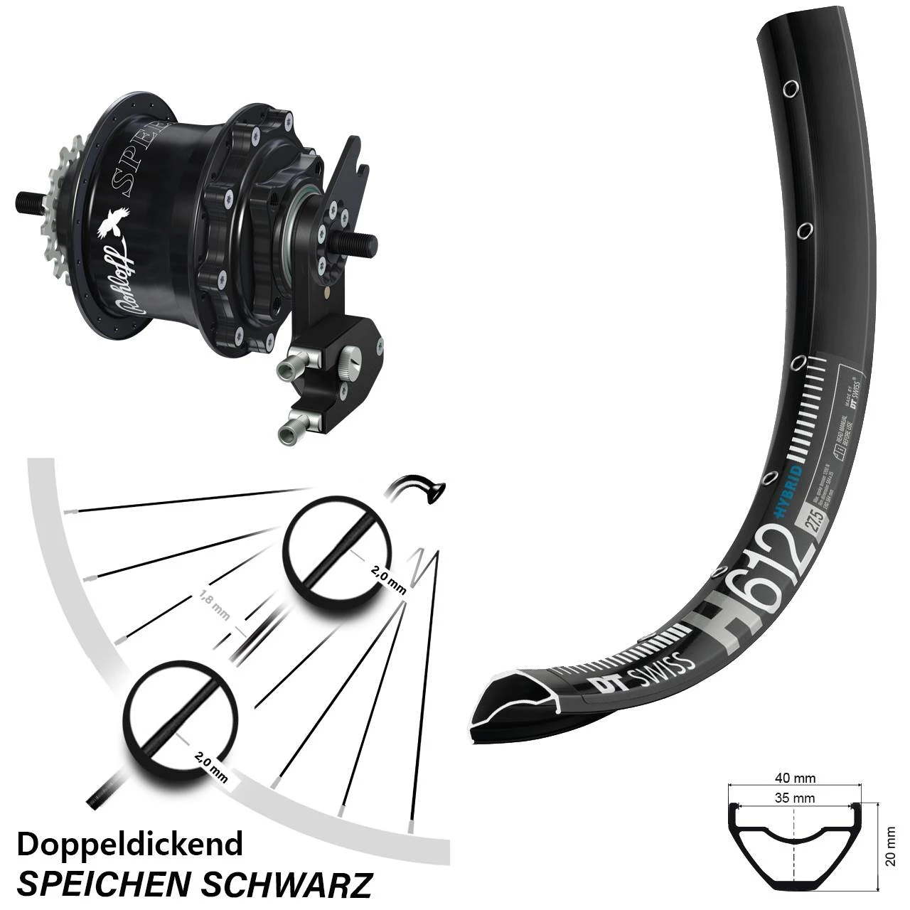 Dt-swiss 27,5 Zoll Rohloff TS DB OEM2 Hinterrad DT Swiss H 612 Schwarz 3 Dt-swiss 27,5 Zoll Rohloff TS DB OEM2 Hinterrad DT Swiss H 612 Schwarz