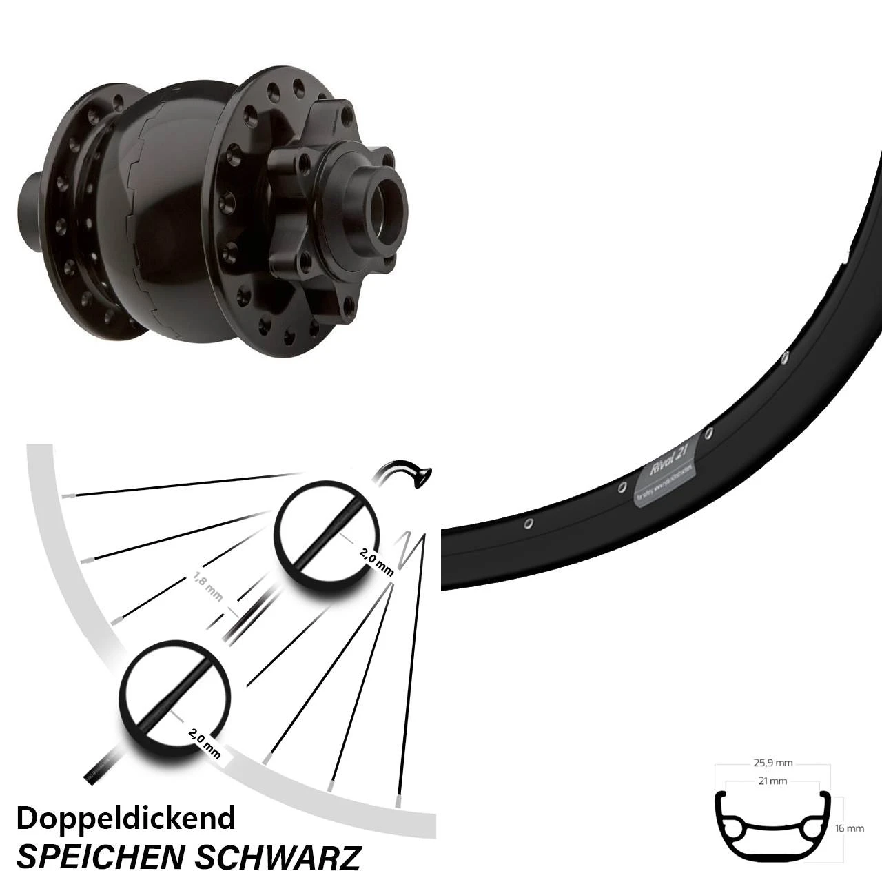 29 Zoll Fahrrad Nabendynamolaufrad Ryde Rival 21 Son 28-15 6-Loch Schwarz 3 29 Zoll Fahrrad Nabendynamolaufrad Ryde Rival 21 Son 28-15 6-Loch Schwarz