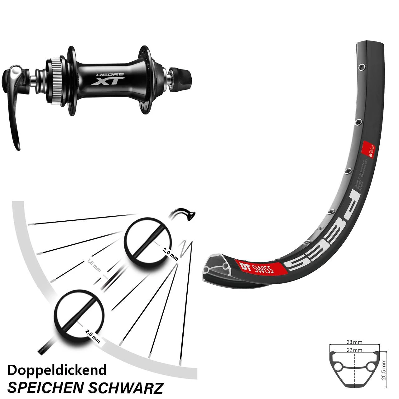 Dt-swiss Schwarzes 26 Zoll Vorderrad DT Swiss 533 D Mit Shimano XT HB-M8000 Nabe 3 Dt-swiss Schwarzes 26 Zoll Vorderrad DT Swiss 533 D Mit Shimano XT HB-M8000 Nabe