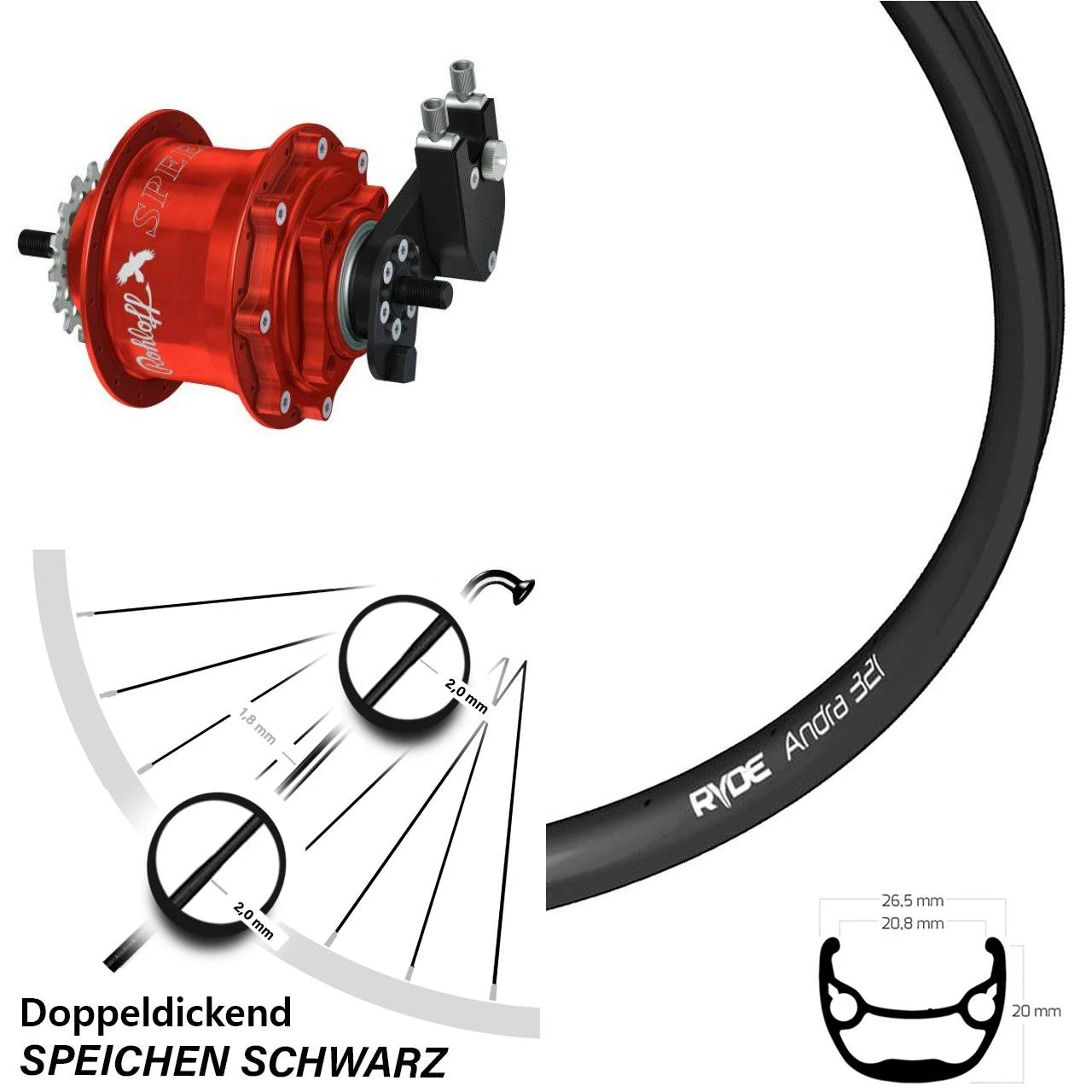 28 Zoll Ryde Andra 321 Rohloff Hinterrad Speedhub TS DB OEM Rot 3 28 Zoll Ryde Andra 321 Rohloff Hinterrad Speedhub TS DB OEM Rot