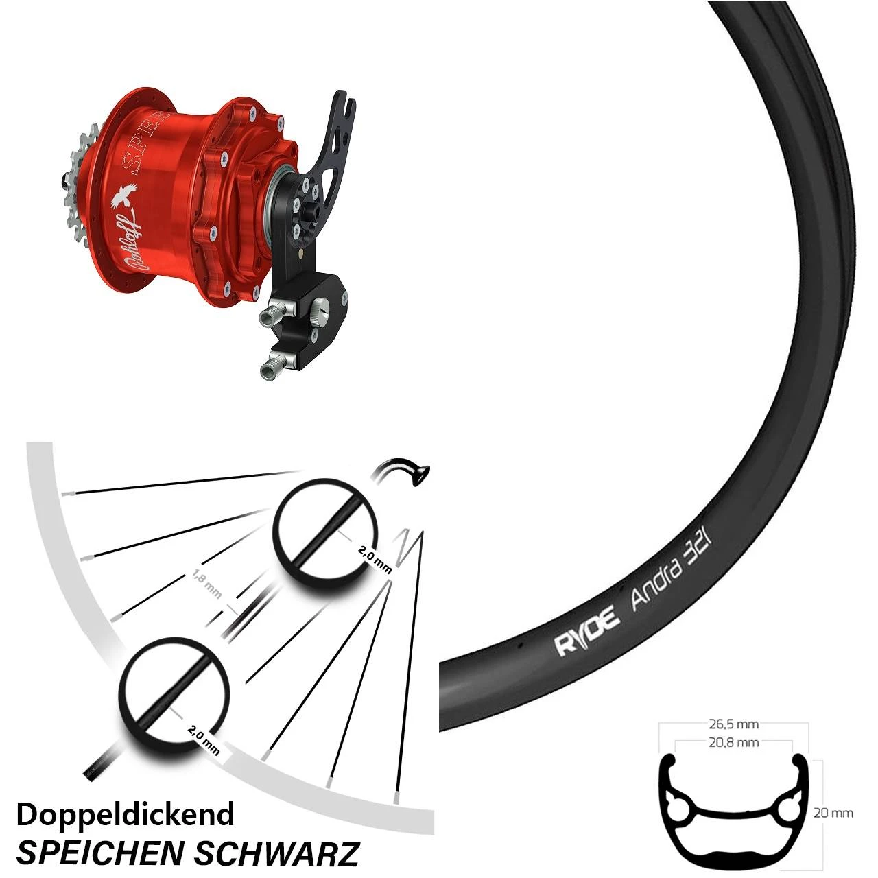 Ryde Andra 321 Rohloff Hinterrad 28 Zoll Speedhub CC DB PM Rot 3 Ryde Andra 321 Rohloff Hinterrad 28 Zoll Speedhub CC DB PM Rot