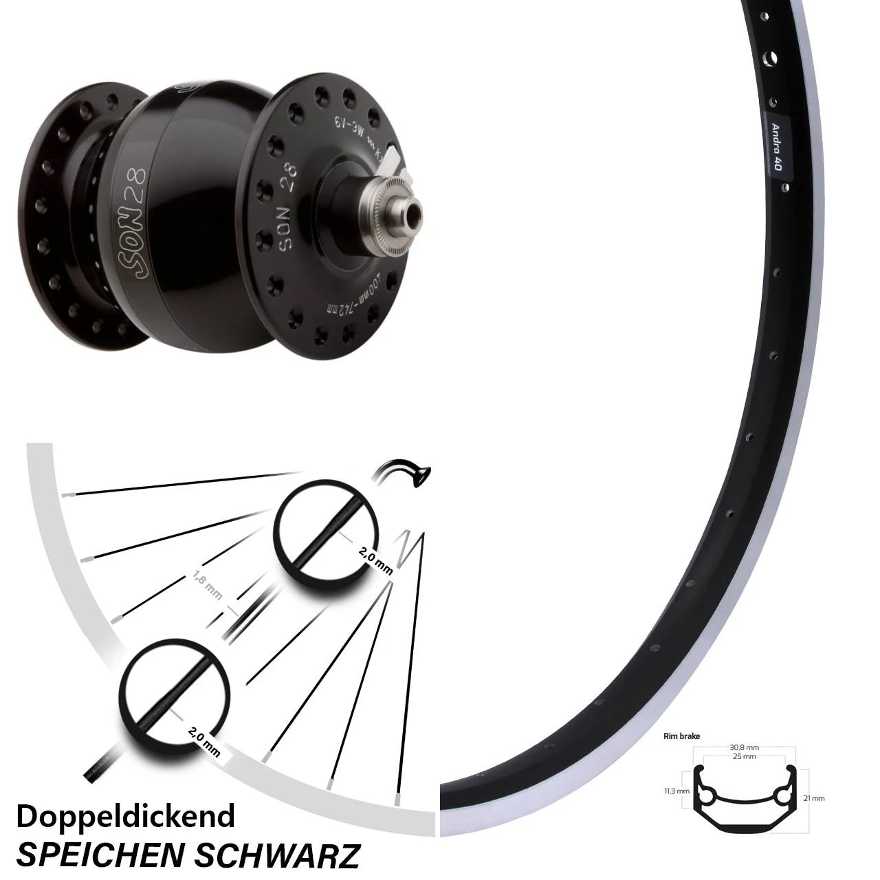 28/29 Zoll Nabendynamolaufrad Son 28 Ryde Andra 40 3 28/29 Zoll Nabendynamolaufrad Son 28 Ryde Andra 40