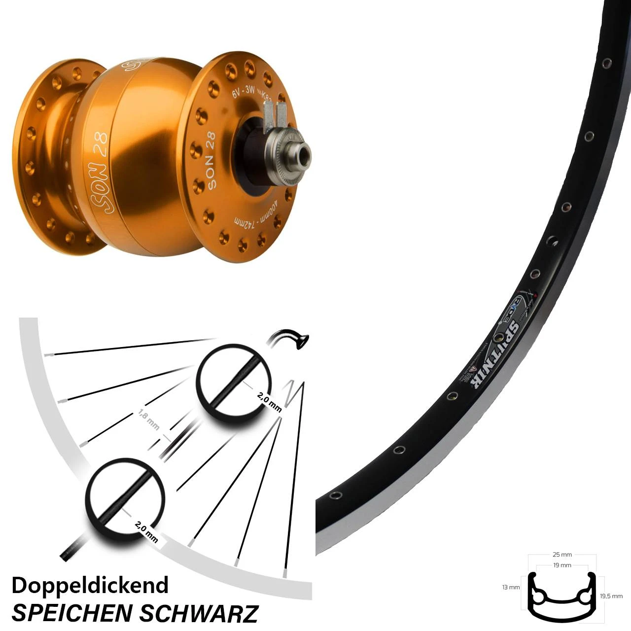 28 Zoll Fahrrad Nabendynamolaufrad Ryde Sputnik Son 28 Orange Eloxiert 3 28 Zoll Fahrrad Nabendynamolaufrad Ryde Sputnik Son 28 Orange Eloxiert