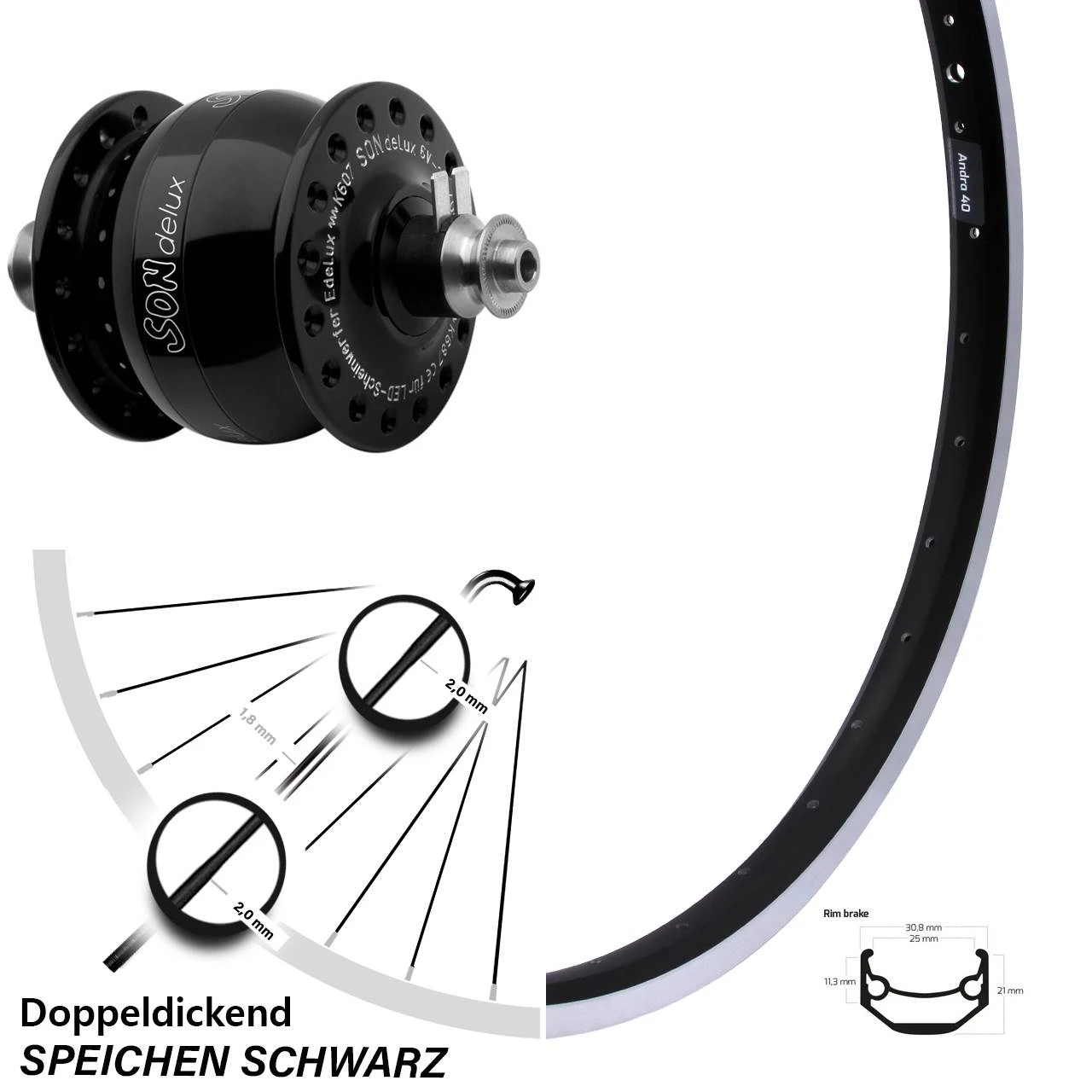 26 Zoll Vorderes Rad Mit Nabendynamo Ryde Andra 40 Son Delux Schwarz 3 26 Zoll Vorderes Rad Mit Nabendynamo Ryde Andra 40 Son Delux Schwarz