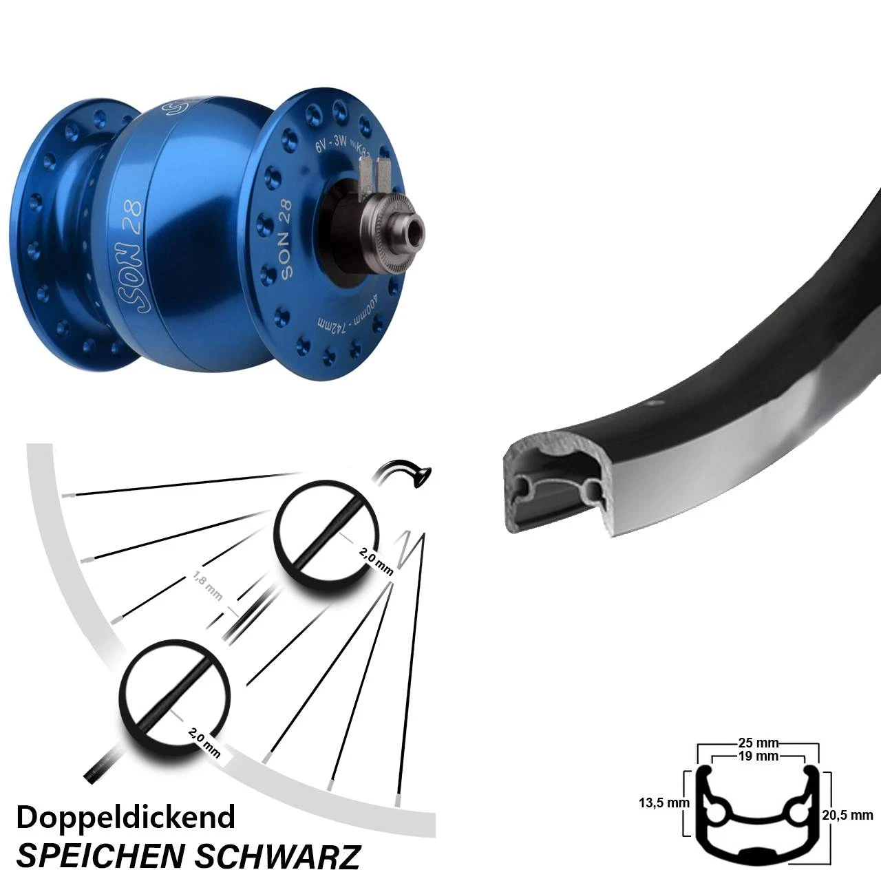 Nabendynamo Vorderrad Son Blau Eloxiert Ryde Andra 30 26 Zoll 3 Nabendynamo Vorderrad Son Blau Eloxiert Ryde Andra 30 26 Zoll