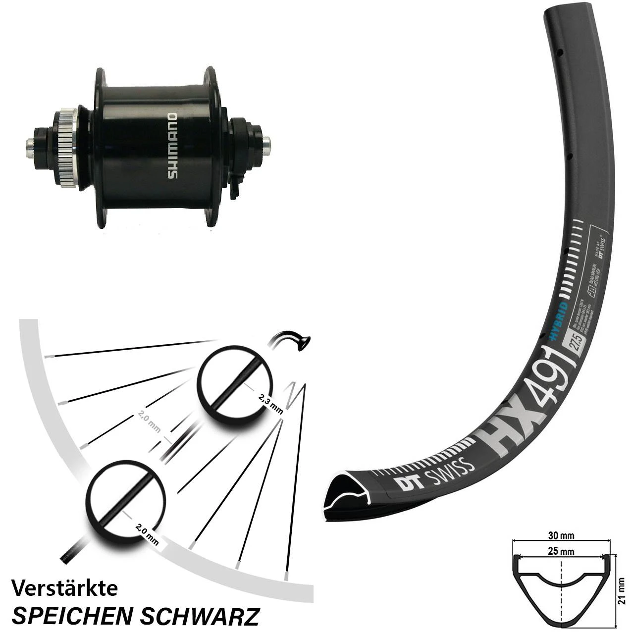 Dt-swiss 27,5 Zoll Nabendynamo Vorderrad DT Swiss HX 491 Shimano DH-UR700 Centerlock 3 Dt-swiss 27,5 Zoll Nabendynamo Vorderrad DT Swiss HX 491 Shimano DH-UR700 Centerlock
