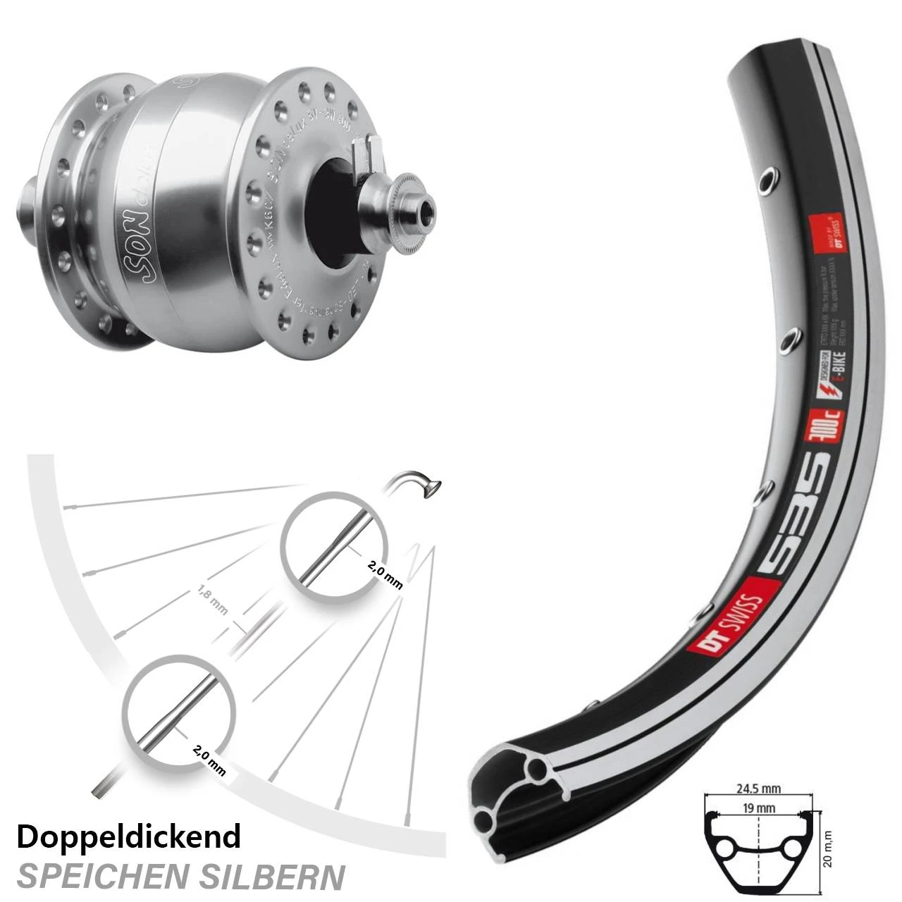 Dt-swiss Nabendynamo Vorderrad Son Delux DT Swiss 535 28 Zoll 3 Dt-swiss Nabendynamo Vorderrad Son Delux DT Swiss 535 28 Zoll
