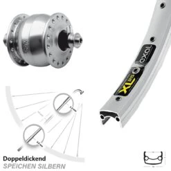 SONdelux Nabendynamo Exal XL 25 Vorderrad 26 Zoll Silbern