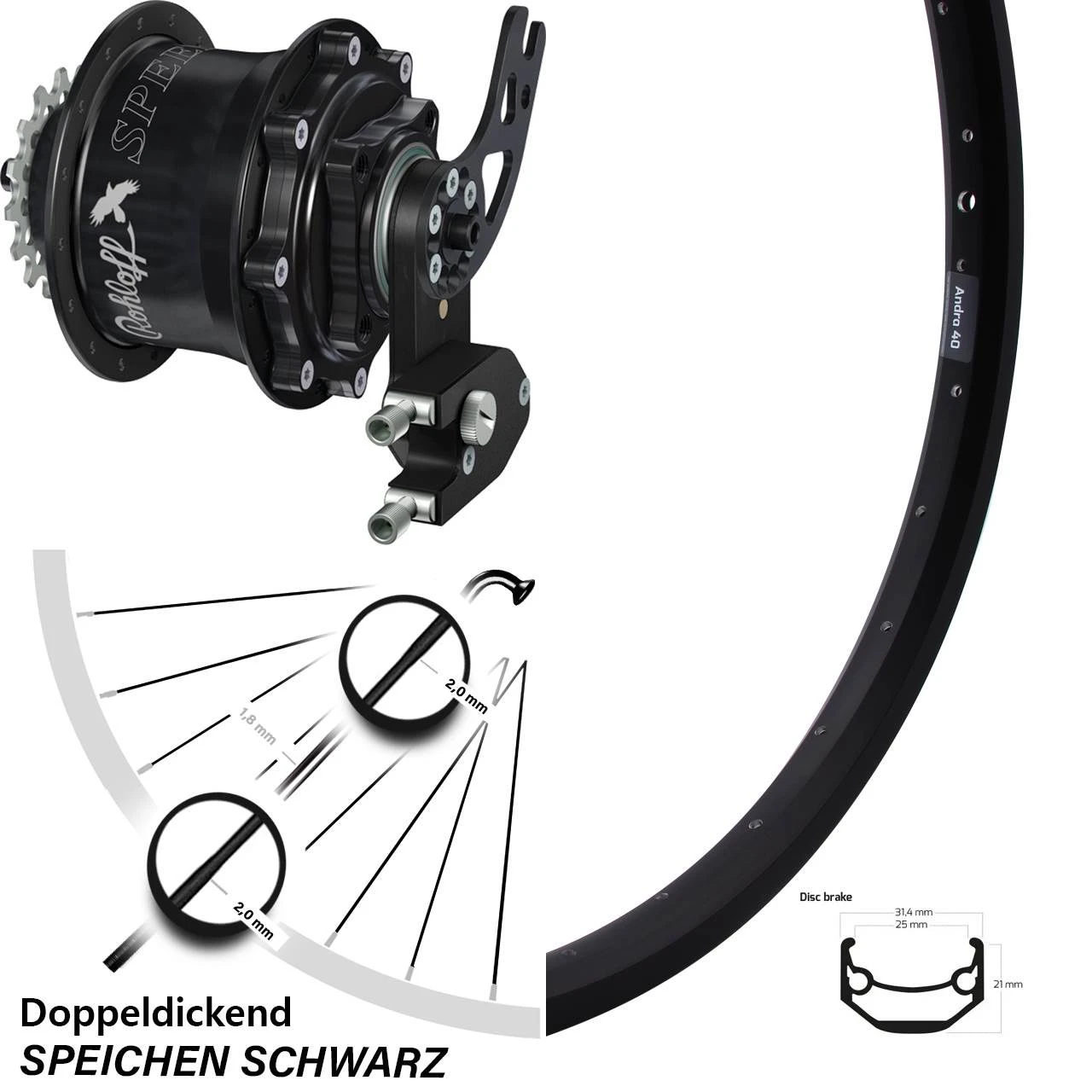 Rohloff Hinterrad 28 Zoll Speedhub CC DB PM Schwarz Ryde Andra 40 3 Rohloff Hinterrad 28 Zoll Speedhub CC DB PM Schwarz Ryde Andra 40