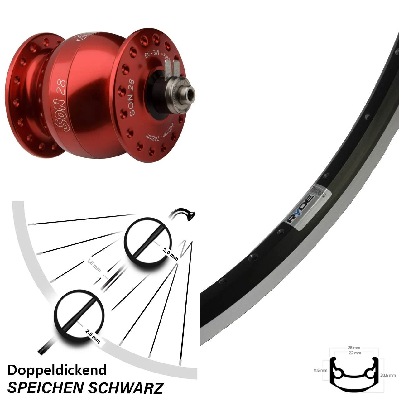 Vorderrad 28 Zoll Son Nabendynamo Rot Ryde Andra 35 3 Vorderrad 28 Zoll Son Nabendynamo Rot Ryde Andra 35