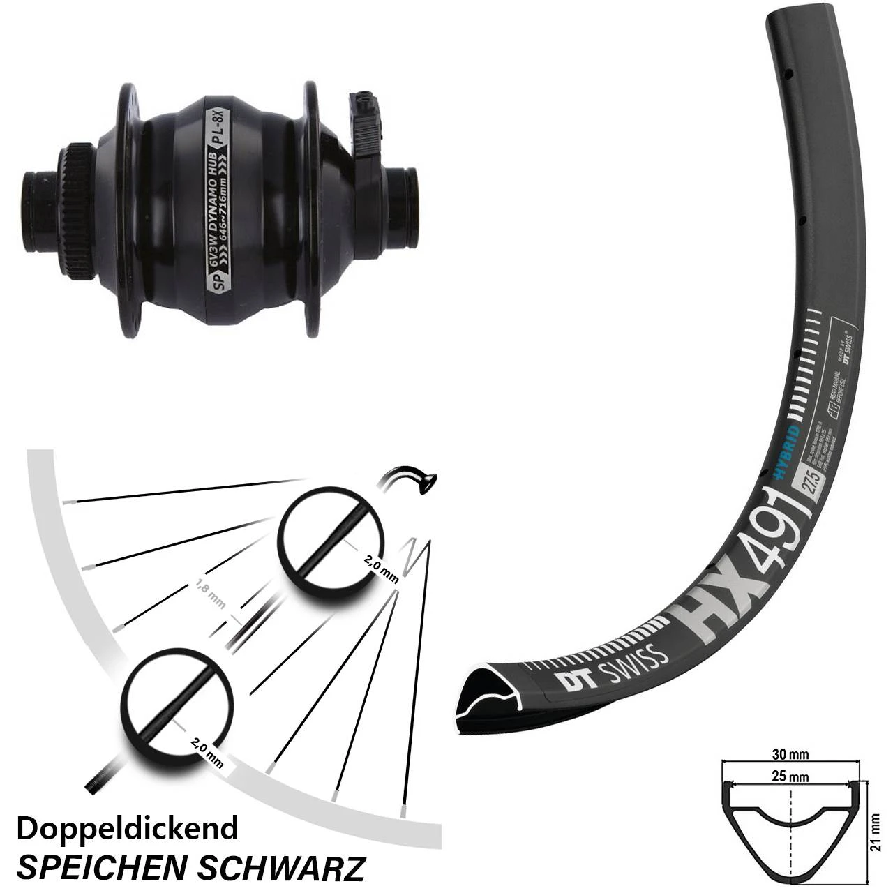 Dt-swiss 27,5 Zoll Nabendynamolaufrad DT Swiss HX 491 Shutter Precision PL-8X 3 Dt-swiss 27,5 Zoll Nabendynamolaufrad DT Swiss HX 491 Shutter Precision PL-8X
