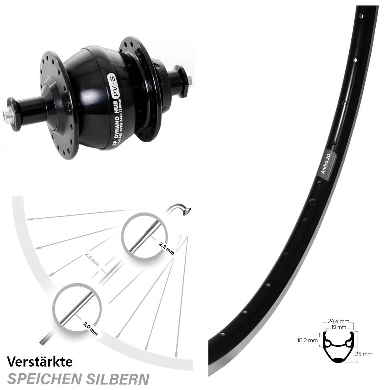 28 Zoll Ryde Andra 20 Vorderrad Mit Nabendynamo Shutter PV8 3 28 Zoll Ryde Andra 20 Vorderrad Mit Nabendynamo Shutter PV8