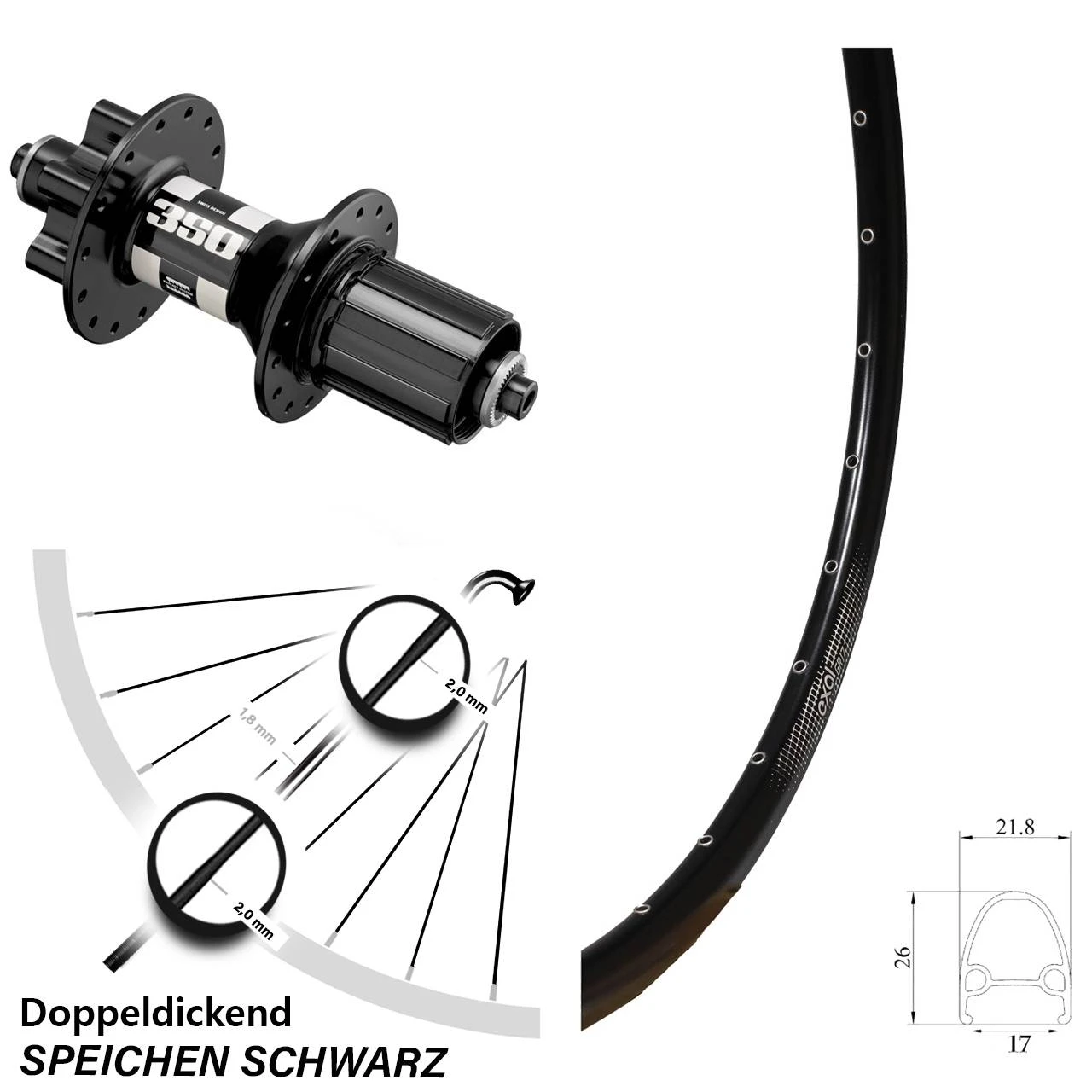 DT Swiss 350 Exal GR 17 Hinterrad 28 Zoll 6-Loch 3 DT Swiss 350 Exal GR 17 Hinterrad 28 Zoll 6-Loch