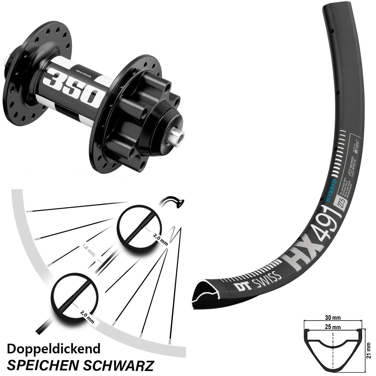 Dt-swiss 27,5 Zoll Vorderrad DT Swiss 350 HX 491 6-Loch 3 Dt-swiss 27,5 Zoll Vorderrad DT Swiss 350 HX 491 6-Loch