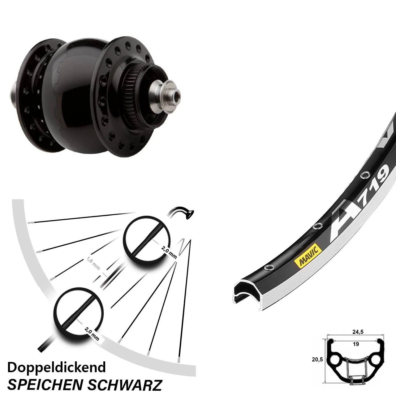 Vorderrad 28 Zoll Mavic A-719 Mit Son 28 Nabendynamo Centerlock Schwarz 3 Vorderrad 28 Zoll Mavic A-719 Mit Son 28 Nabendynamo Centerlock Schwarz