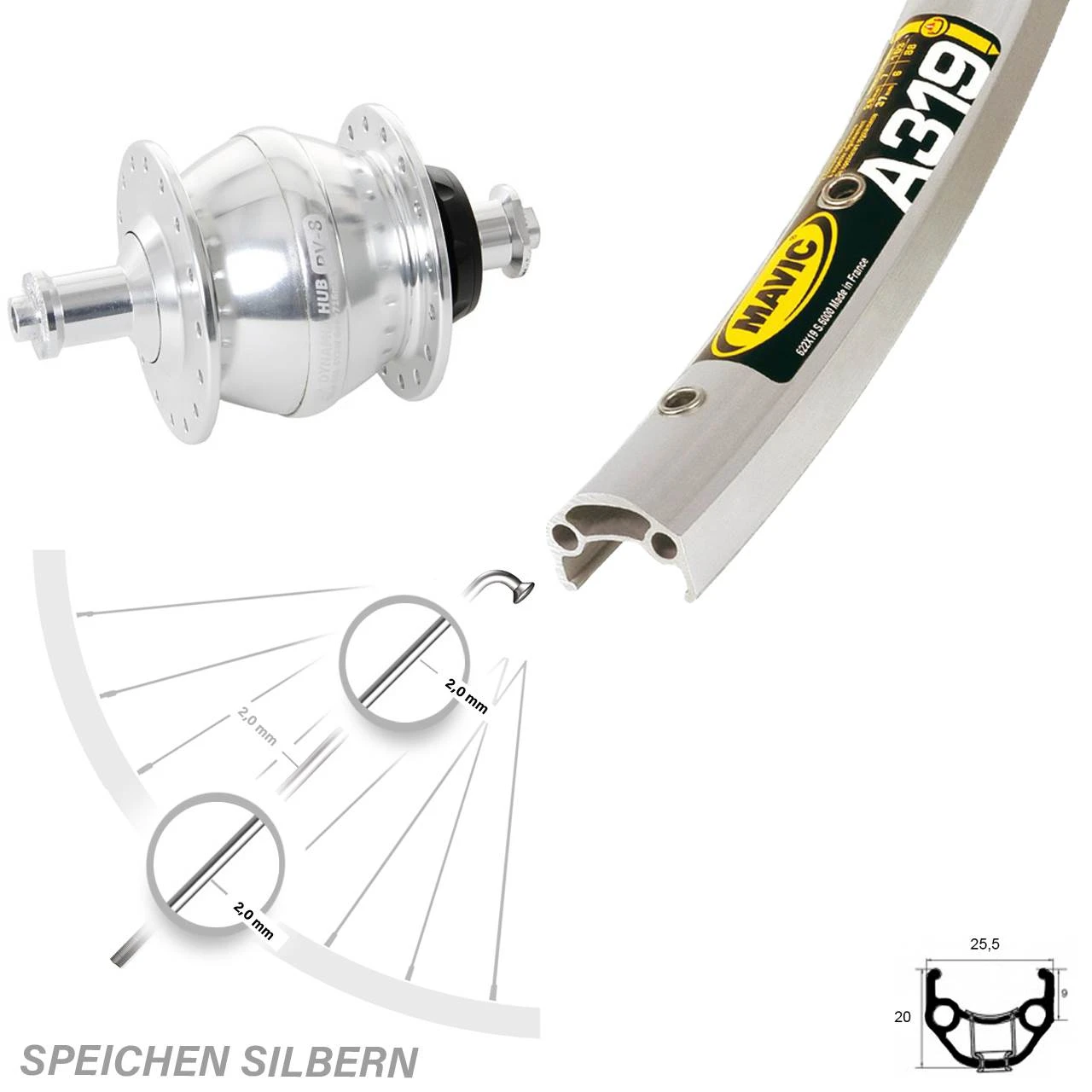 28 Zoll Vorderrad Mavic A319 Silbern Shutter Precision PV8 3 28 Zoll Vorderrad Mavic A319 Silbern Shutter Precision PV8