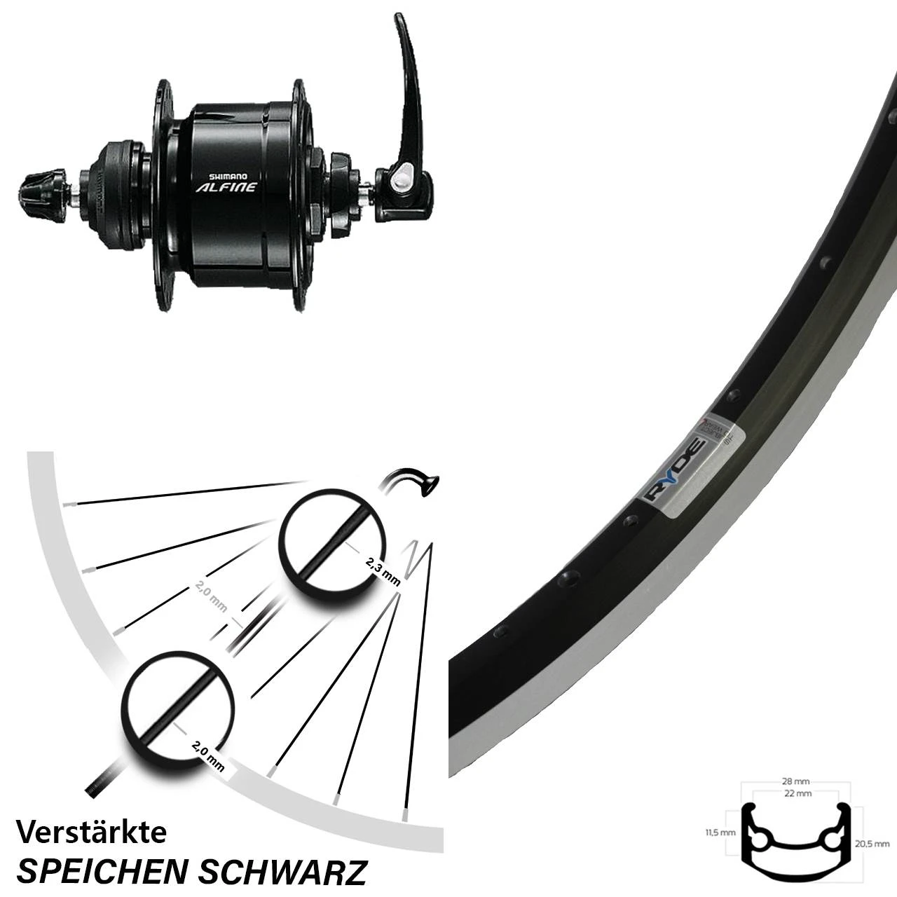 27,5 Zoll Nabendynamo Vorderrad Ryde Andra 35 Shimano Alfine DH-S501 3 27,5 Zoll Nabendynamo Vorderrad Ryde Andra 35 Shimano Alfine DH-S501