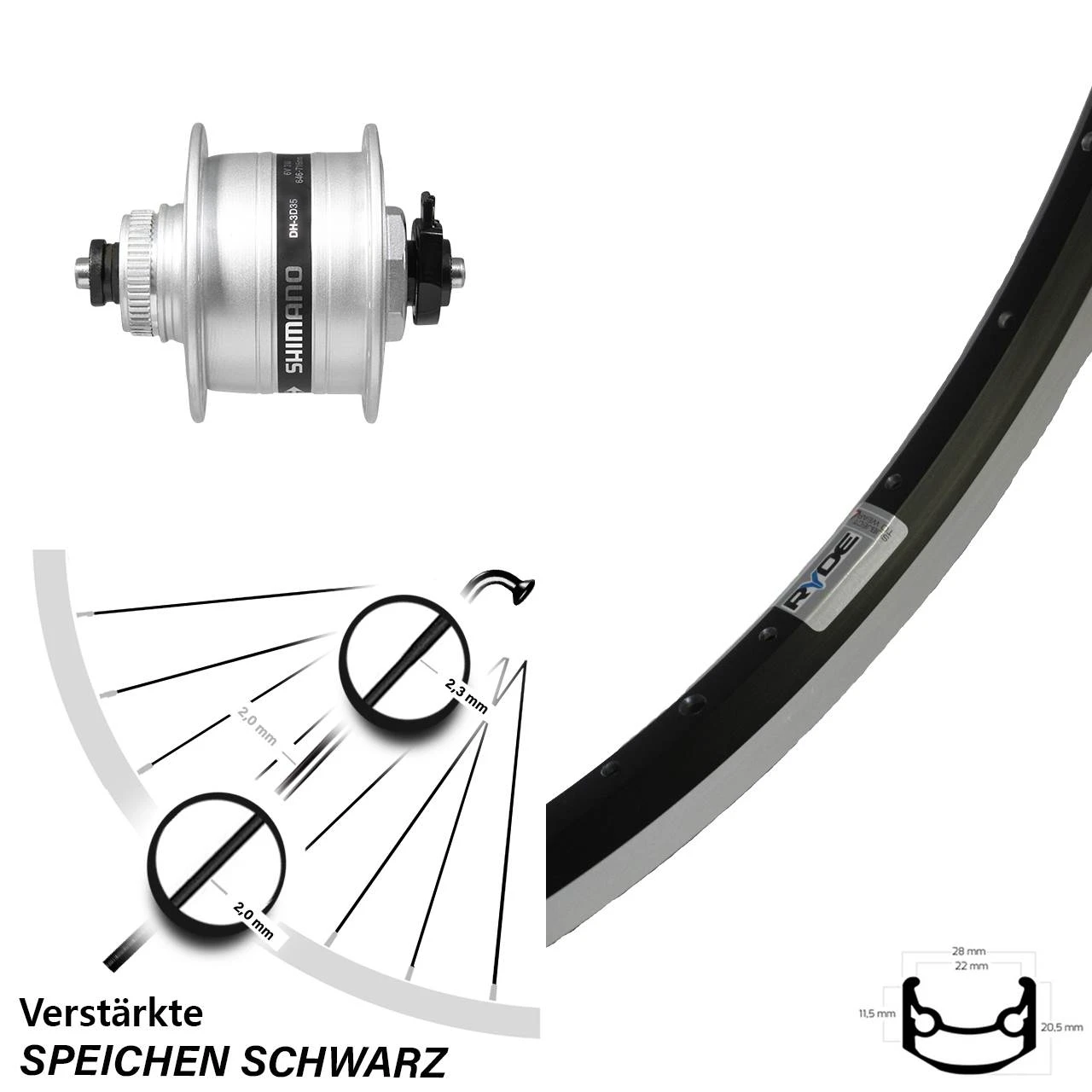 27,5 Zoll Shimano DH-3D35 Nabendynamo Ryde Andra 35 3 27,5 Zoll Shimano DH-3D35 Nabendynamo Ryde Andra 35
