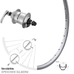 28 Zoll Vorderrad Ryde ZAC 421 Alfine DH-S701 Disc Centerlock 6V-1,5W Silbern