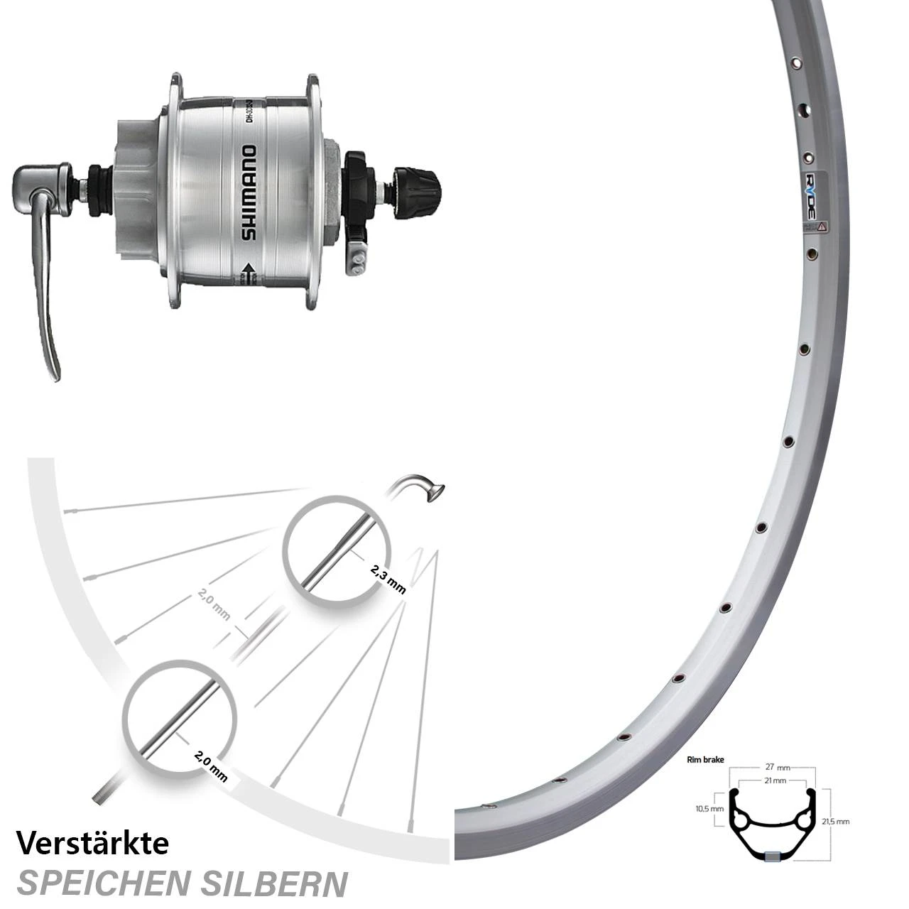 26 Zoll Vorderrad Ryde Zac 421 DH-3D32-QR Disc 6-Loch Hohlachse Silbern 3 26 Zoll Vorderrad Ryde Zac 421 DH-3D32-QR Disc 6-Loch Hohlachse Silbern