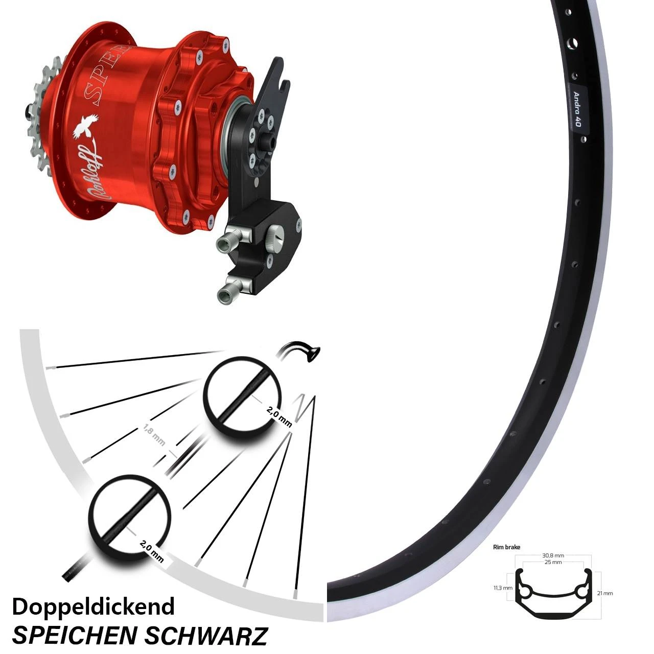 Rohloff Speedhub Rot 500/14 Hinterrad Ryde Andra 40 28 Zoll Schwarz 3 Rohloff Speedhub Rot 500/14 Hinterrad Ryde Andra 40 28 Zoll Schwarz