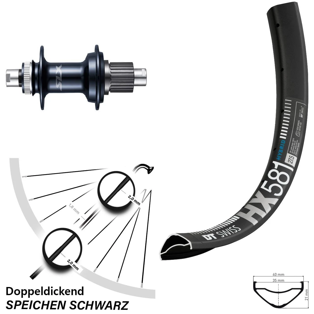 Dt-swiss DT Swiss HX 581 Boost-Hinterrad 27,5 Zoll Shimano SLX 3 Dt-swiss DT Swiss HX 581 Boost-Hinterrad 27,5 Zoll Shimano SLX