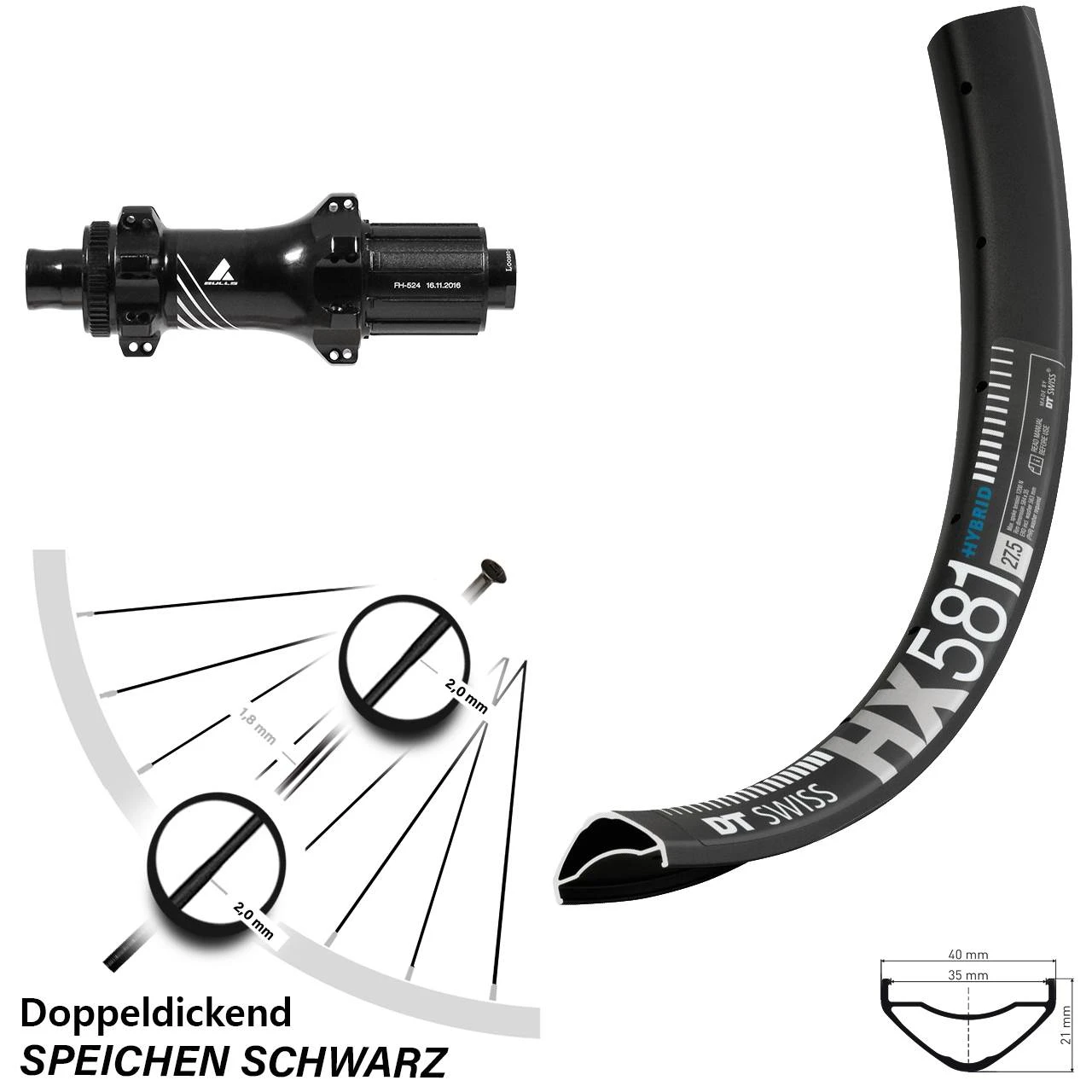 Dt-swiss 27,5 Zoll Boost Laufrad Formula TC-148A DT Swiss HX 581 3 Dt-swiss 27,5 Zoll Boost Laufrad Formula TC-148A DT Swiss HX 581