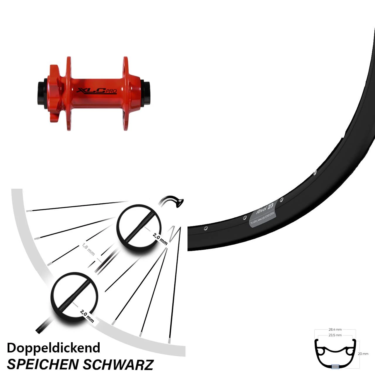 Vorderrad 29 Zoll Ryde Rival 23 Disc Nabe XLC Pro Rot Steckachse 3 Vorderrad 29 Zoll Ryde Rival 23 Disc Nabe XLC Pro Rot Steckachse