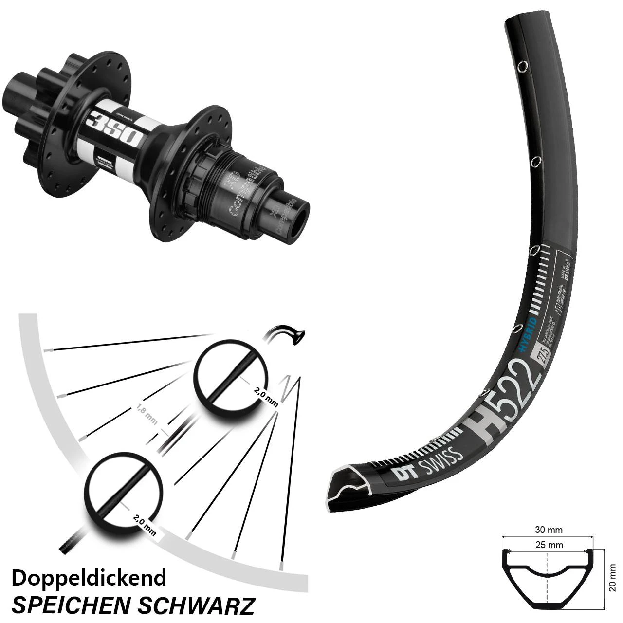 Dt-swiss DT Swiss H 522 Hinterrad 29 Zoll Mit 350 Boost Sram XD Nabe 3 Dt-swiss DT Swiss H 522 Hinterrad 29 Zoll Mit 350 Boost Sram XD Nabe