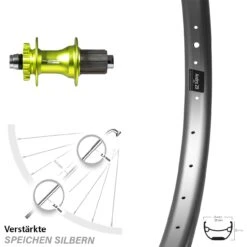 Hinterrad 29 Zoll Ryde Andra 29 Silber XLC Nabe Grün Steckachse