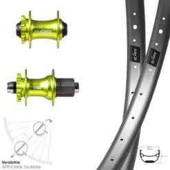 Laufradsatz 29 Zoll Ryde Andra 29 Silber Mit Nabe Grün XLC Evo Steckachse