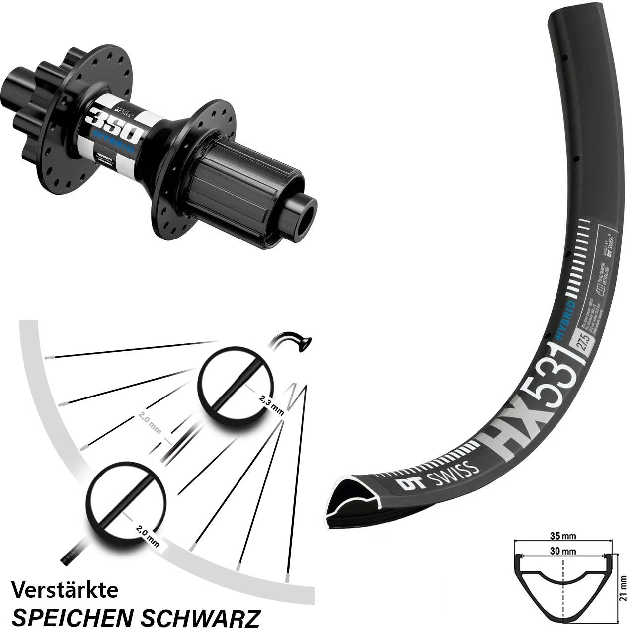 Dt-swiss Hinterrad 27,5 Zoll DT Swiss HX 531 Und 350 Hybrid Steckachse 142 Mm 3 Dt-swiss Hinterrad 27,5 Zoll DT Swiss HX 531 Und 350 Hybrid Steckachse 142 Mm