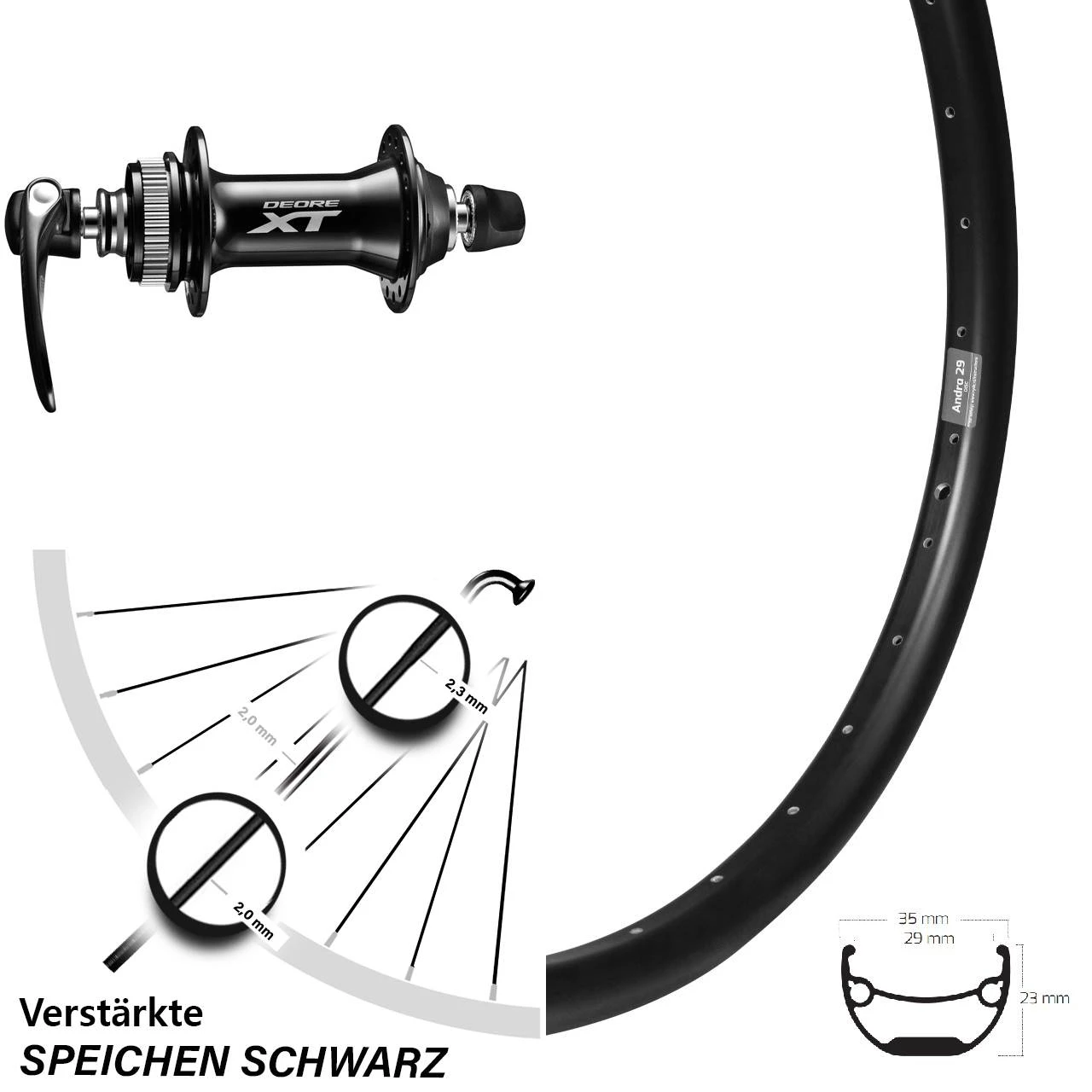 Vorderrad 29 Zoll Ryde Andra 29 Disc Shimano HB-M8000 3 Vorderrad 29 Zoll Ryde Andra 29 Disc Shimano HB-M8000