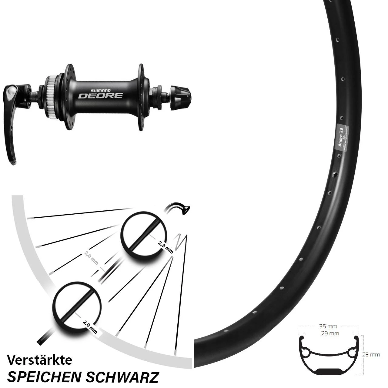 Vorderrad 29 Zoll Ryde Andra 29 Mit Nabe Shimano Deore HB-M6000 3 Vorderrad 29 Zoll Ryde Andra 29 Mit Nabe Shimano Deore HB-M6000