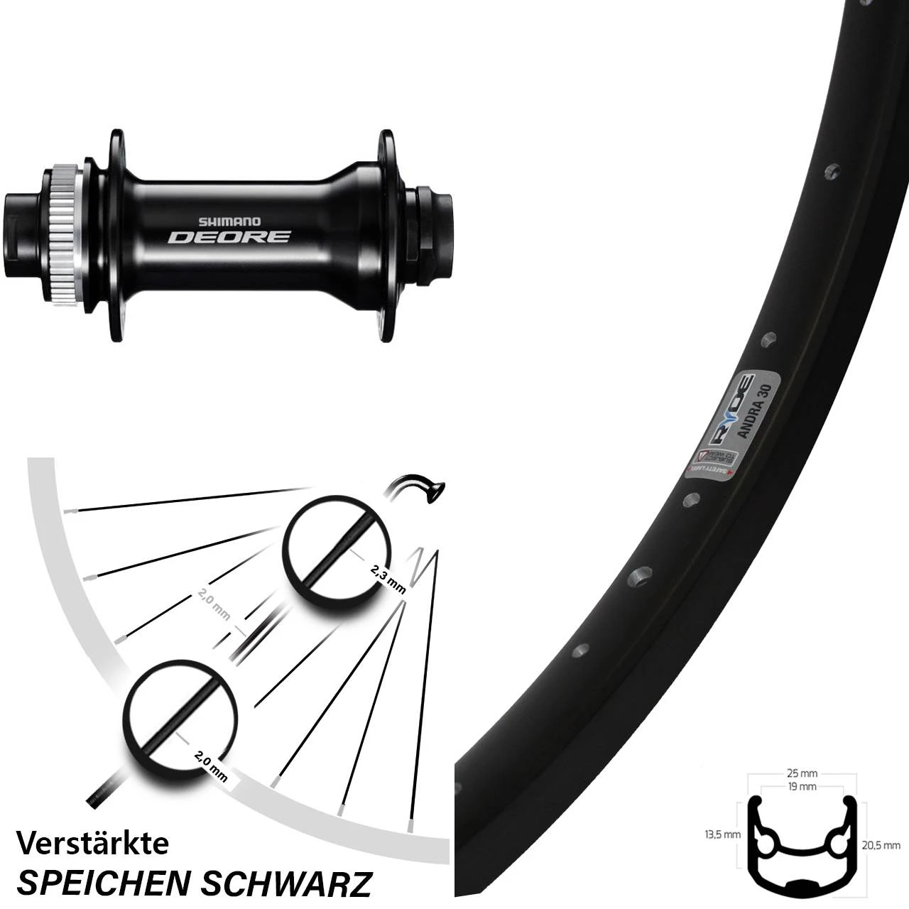 Shimano Deore HB-M6010 Ryde Andra 30 Disc Vorderrad 26 Zoll 3 Shimano Deore HB-M6010 Ryde Andra 30 Disc Vorderrad 26 Zoll