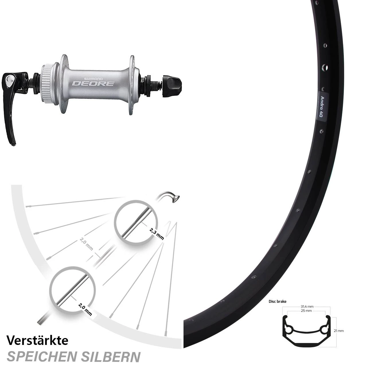 Ryde Andra 40 Disc Vorderrad 24 Zoll Mit Shimano Deore HB-M6000 Nabe Silbern 3 Ryde Andra 40 Disc Vorderrad 24 Zoll Mit Shimano Deore HB-M6000 Nabe Silbern