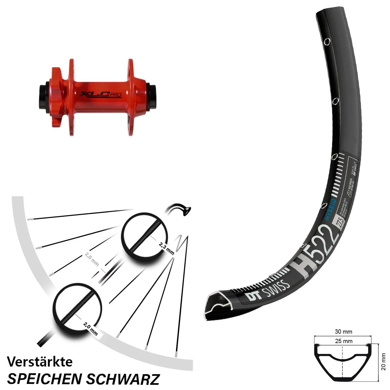 Dt-swiss 29 Zoll Vorderrad DT Swiss H 522 Mit XLC Evo Nabe Rot 3 Dt-swiss 29 Zoll Vorderrad DT Swiss H 522 Mit XLC Evo Nabe Rot