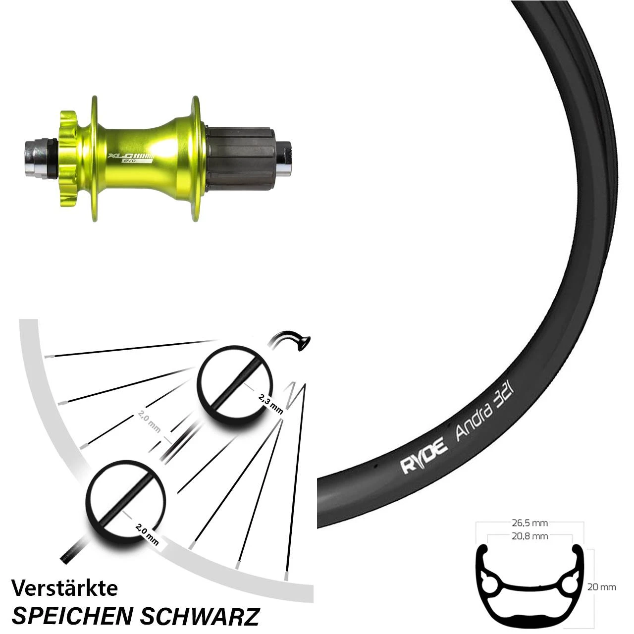 27,5 Zoll Hinterrad XLC Evo Grün Mit Ryde Andra 321 3 27,5 Zoll Hinterrad XLC Evo Grün Mit Ryde Andra 321