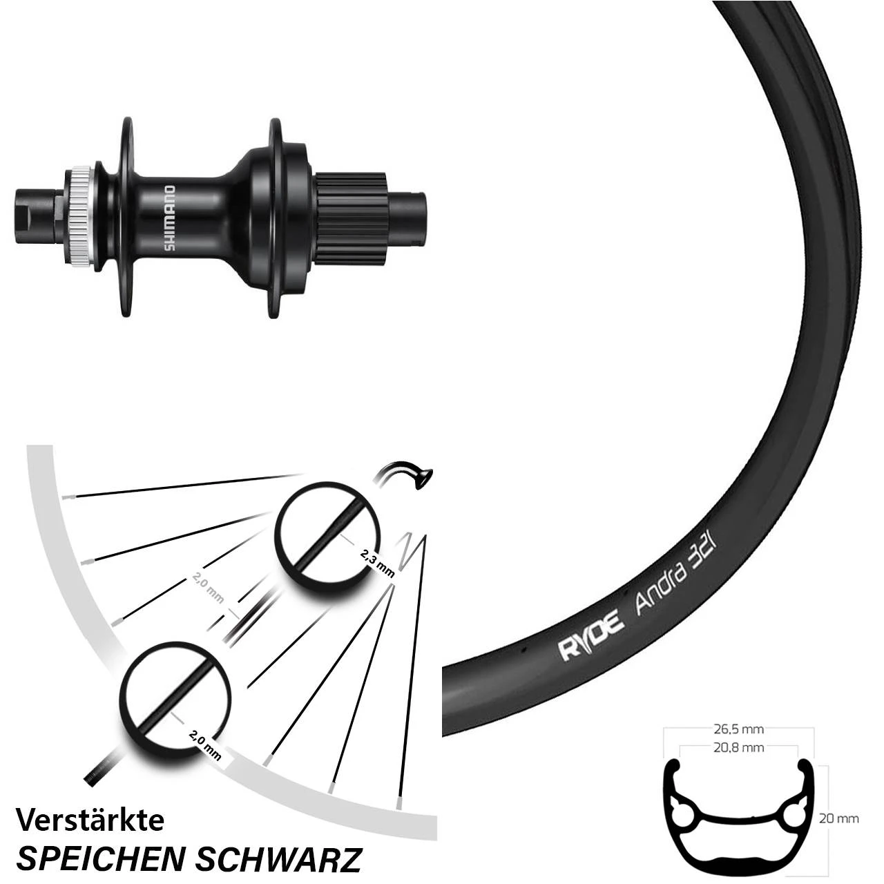 27,5 Zoll Hinterrad Ryde Andra 321 Mit Shimano FH-MT510 Nabe 3 27,5 Zoll Hinterrad Ryde Andra 321 Mit Shimano FH-MT510 Nabe