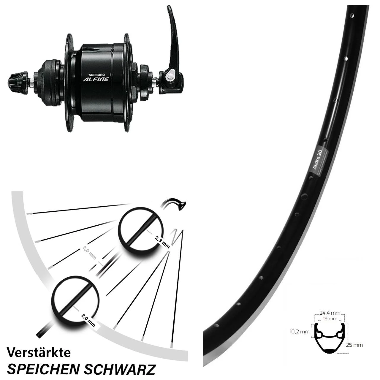 Vorderrad 28 Zoll Ryde Andra 20 Shimano Alfine Nabendynamo 3 Vorderrad 28 Zoll Ryde Andra 20 Shimano Alfine Nabendynamo