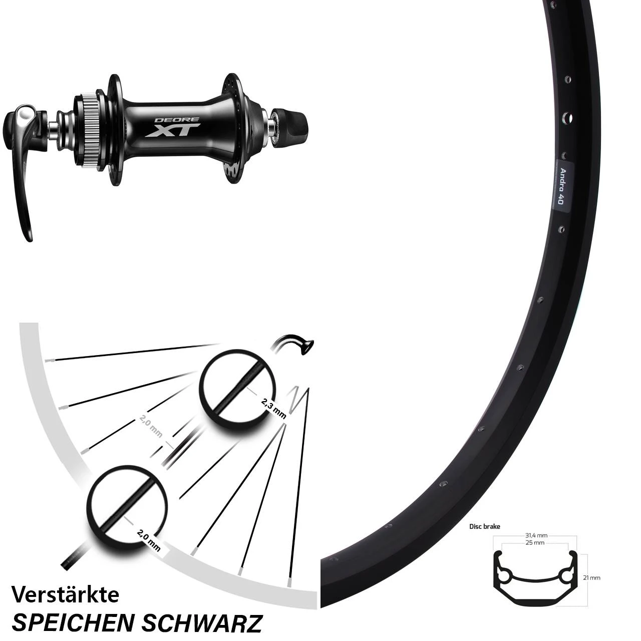 Ryde Andra 40 Disc-Vorderrad 28-29 Zoll Shimano XT Centerlock 3 Ryde Andra 40 Disc-Vorderrad 28-29 Zoll Shimano XT Centerlock