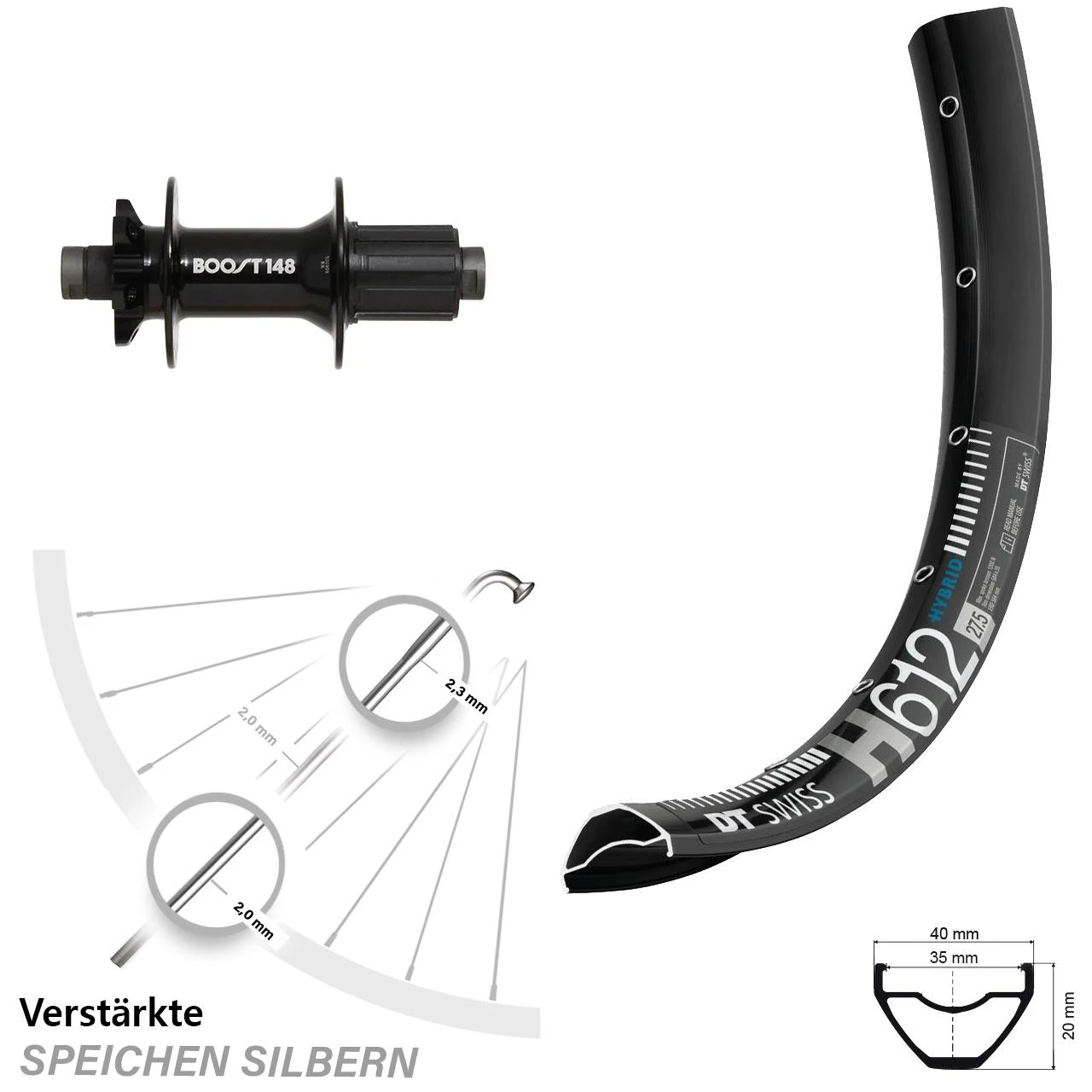 Dt-swiss Hinterrad 27,5+ Zoll DT Swiss H 612 Boost 6-Loch 3 Dt-swiss Hinterrad 27,5+ Zoll DT Swiss H 612 Boost 6-Loch