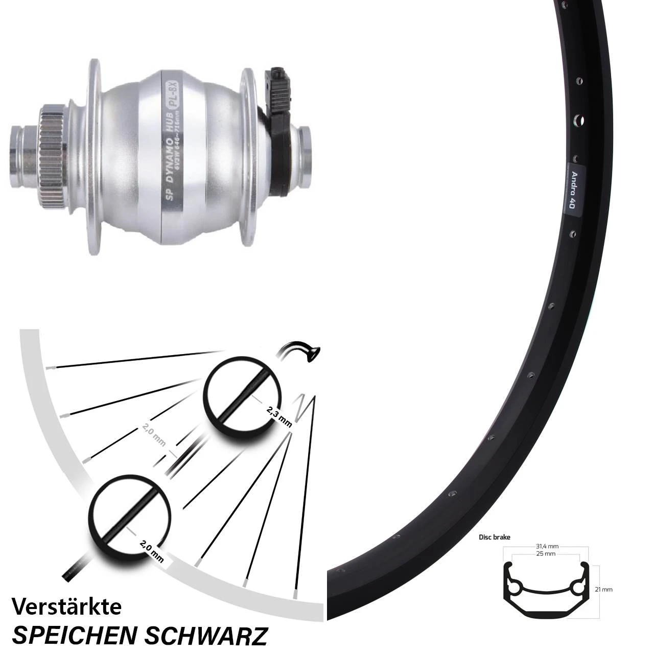 20 Zoll Vorderrad Mit Shutter Precision Nabendynamo Für 12mm Steckachse Ryde Andra 40 3 20 Zoll Vorderrad Mit Shutter Precision Nabendynamo Für 12mm Steckachse Ryde Andra 40