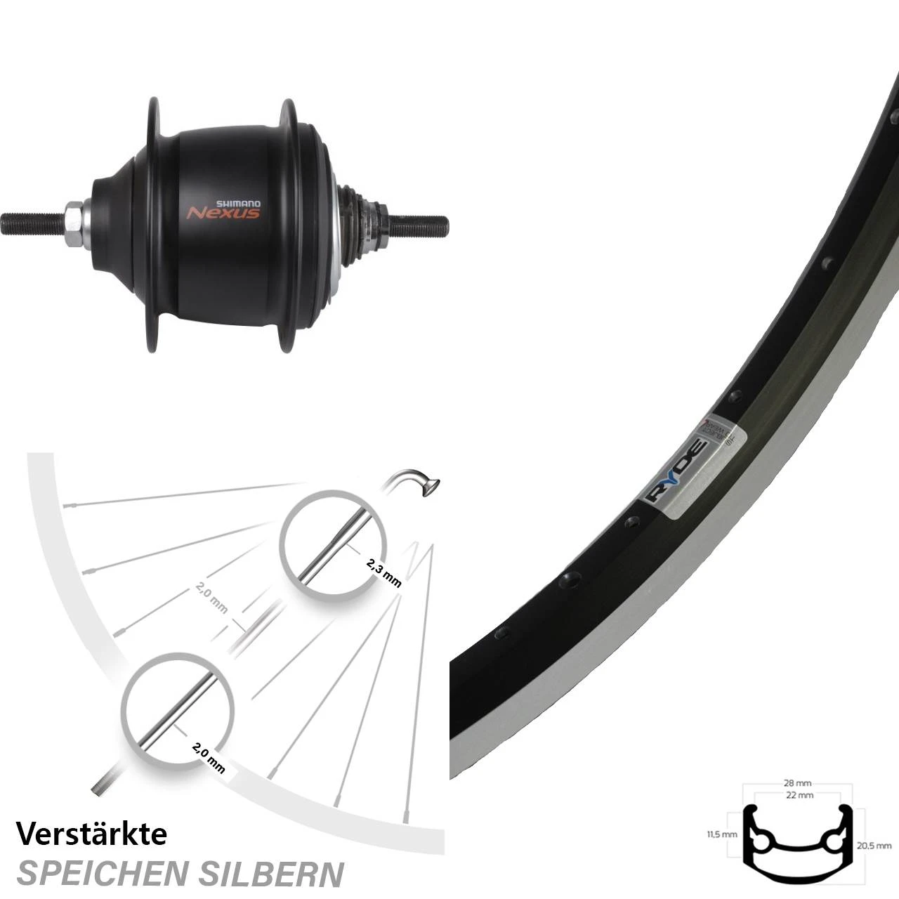 27,5 Zoll Hinterrad Ryde Andra 40 Shimano Nexus 8-Gang Premium 3 27,5 Zoll Hinterrad Ryde Andra 40 Shimano Nexus 8-Gang Premium