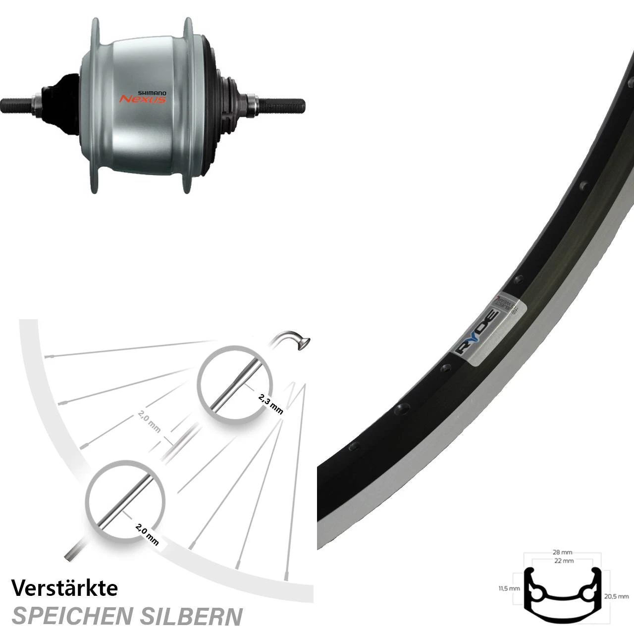 Hinterrad 28 Zoll Ryde Andra 35 Shimano Nexus 8-Gang 3 Hinterrad 28 Zoll Ryde Andra 35 Shimano Nexus 8-Gang